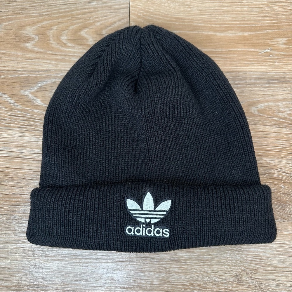 Adidas Black Ribbed Knit Trefoil Knit Beanie
